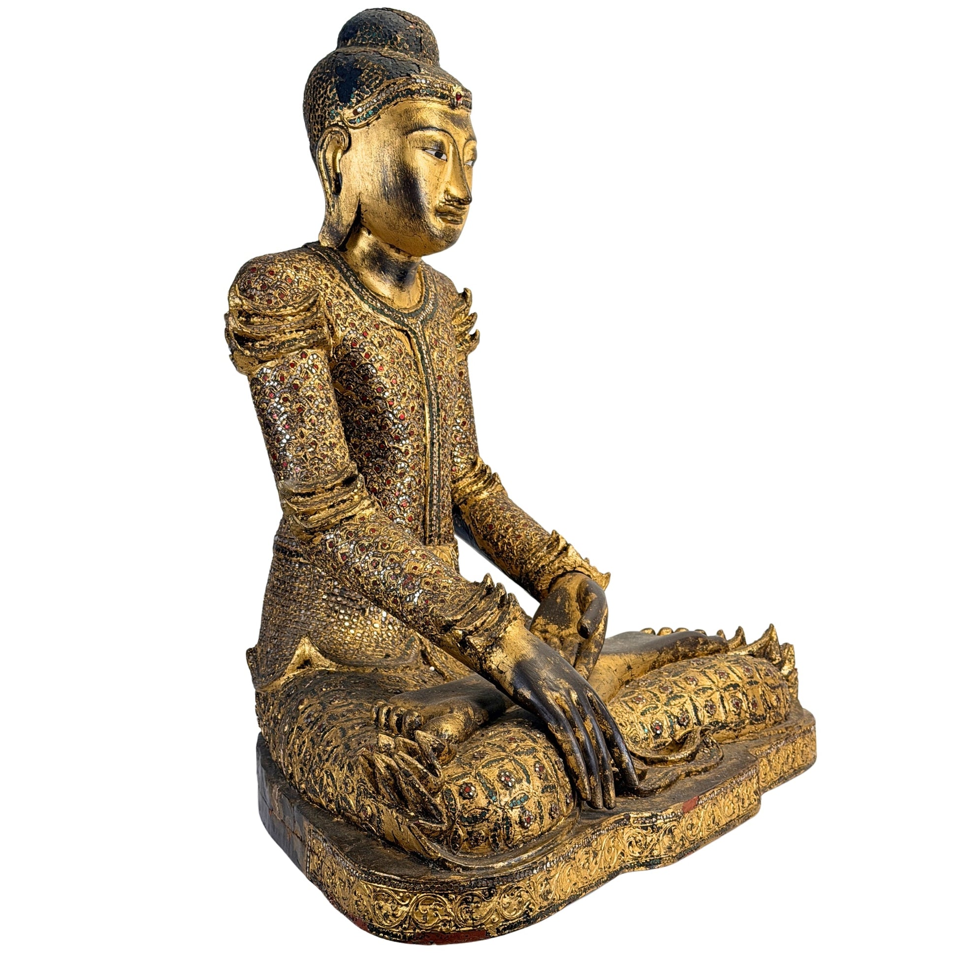 Hand-applied glass and mirror mosaic detail on the Burmese Mandalay Buddha