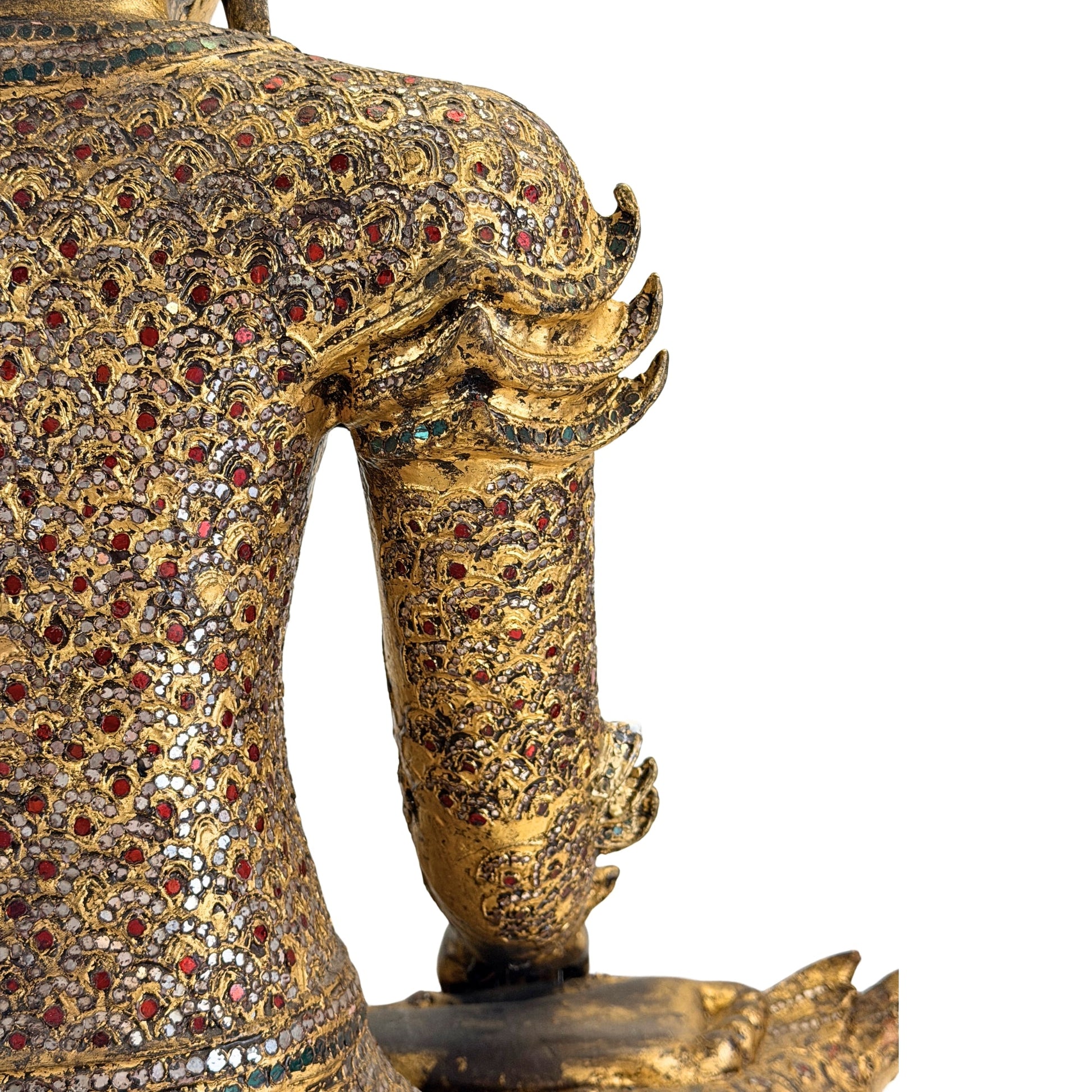 Thayo ornament and carving detail on the antique Mandalay Buddha