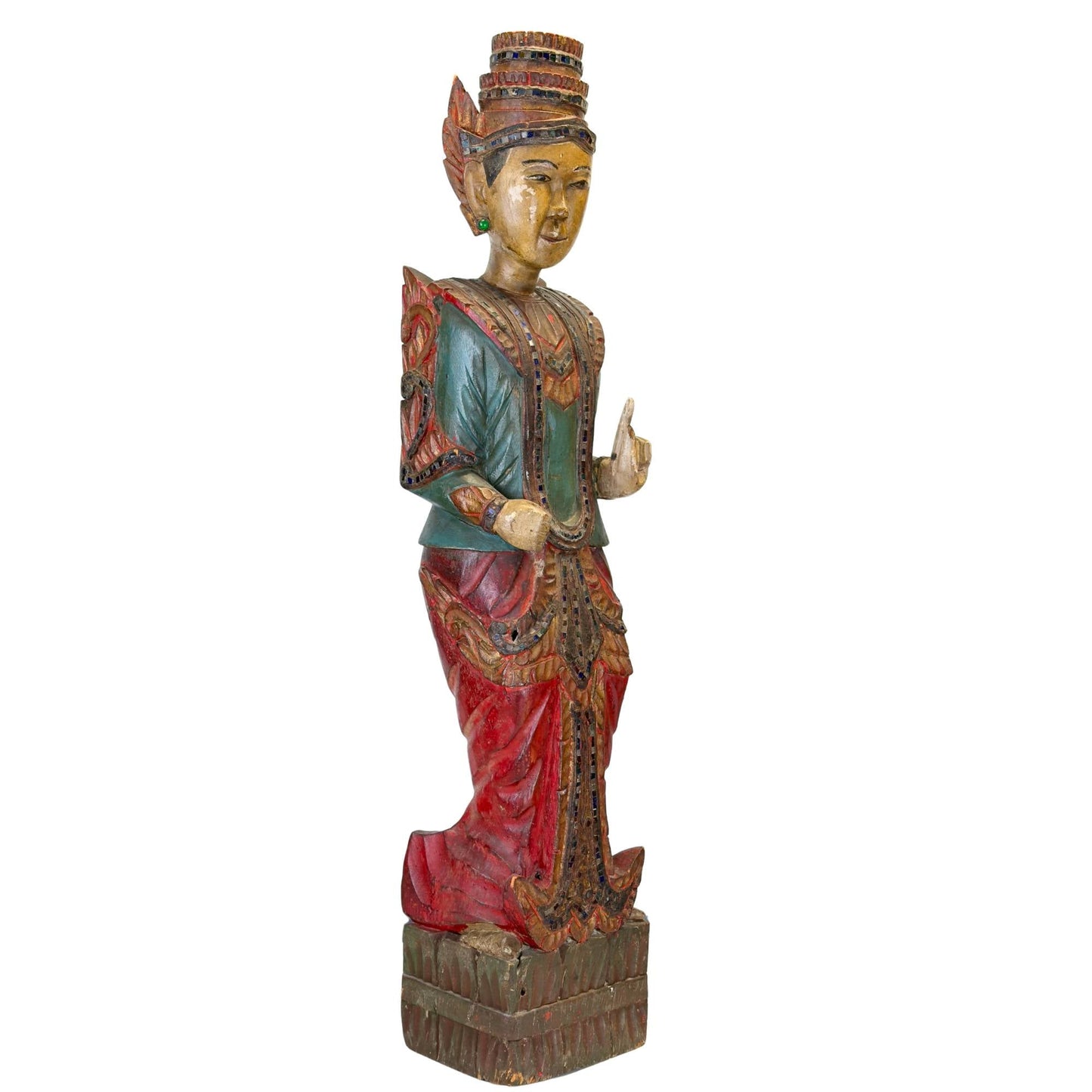 Handgesneden Deva figuur in traditionele Mandalay stijl uit Birma
