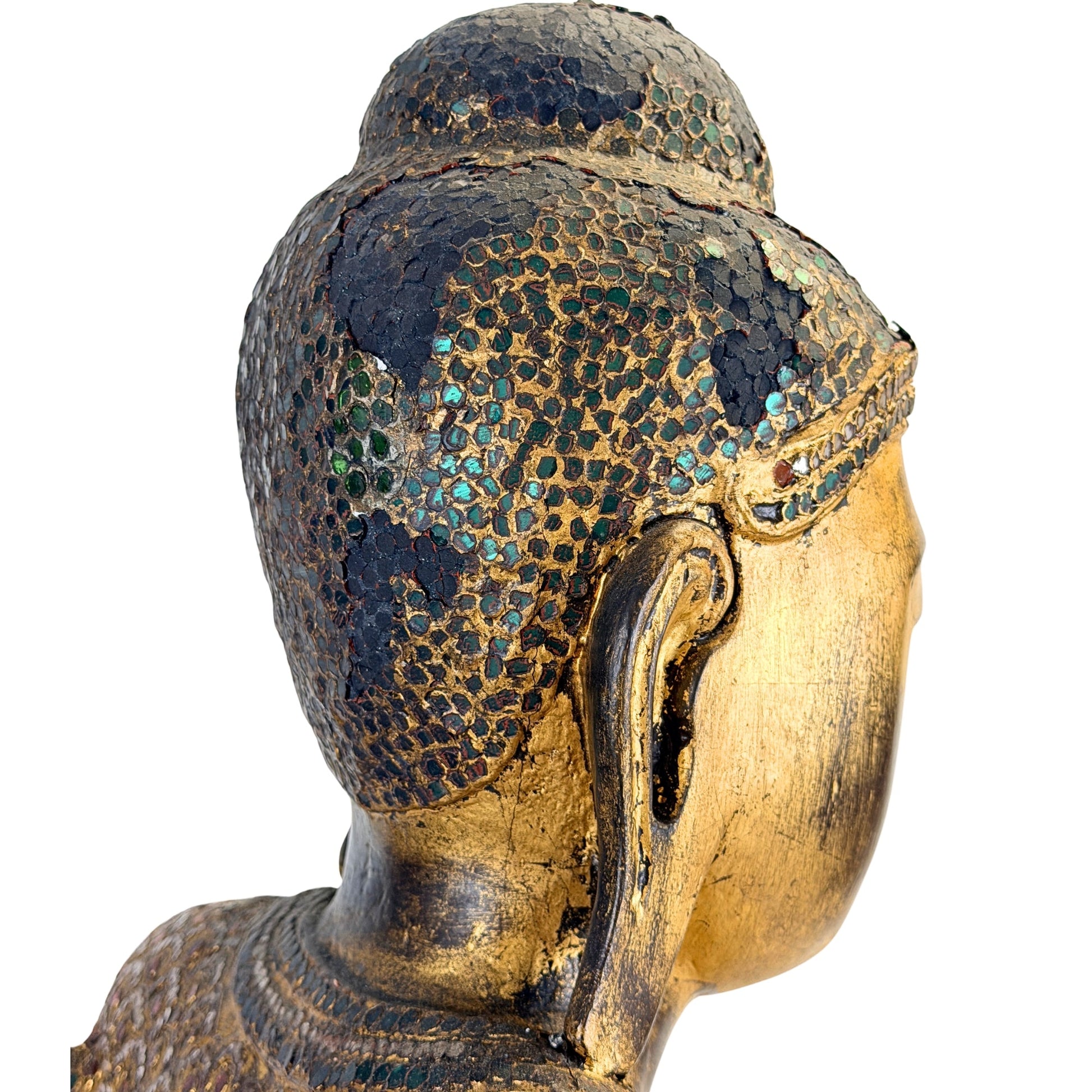 Richly decorated Burmese Buddha in the Mandalay sculptural tradition