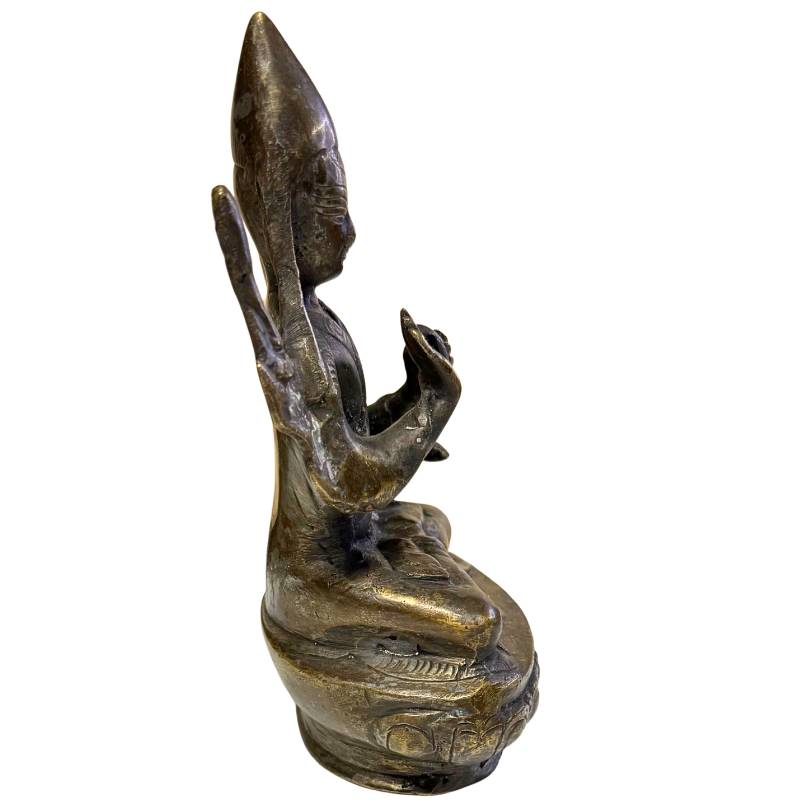 Uitzonderlijk zwaar massief bronzen Tibetaans lama beeld 1000 gram op 15,5 cm hoogte