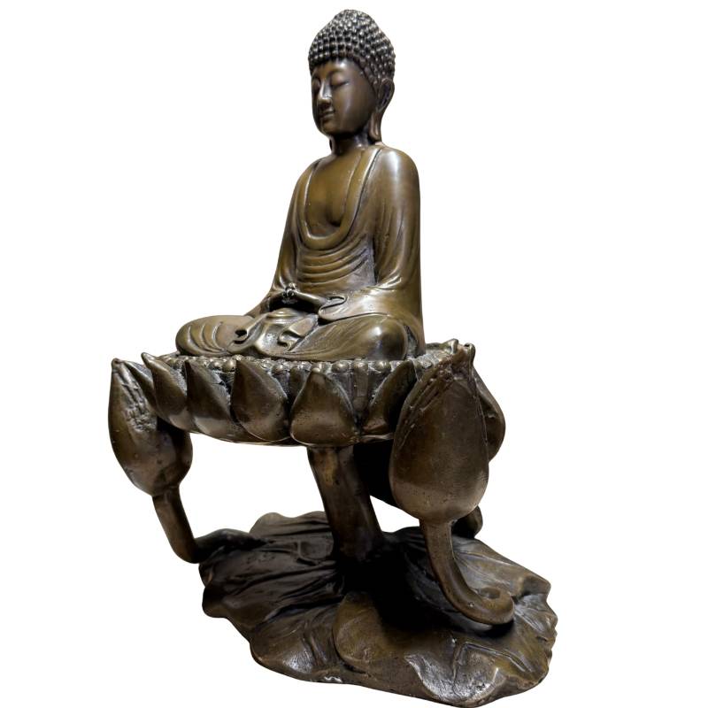 Massief bronzen Boeddha voor altaar of meditatieve ruimte met serene uitstraling