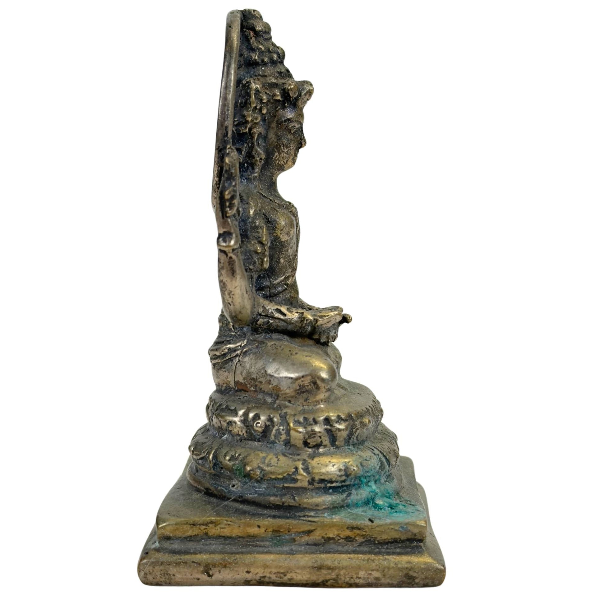 Massief gegoten bronzen Vishnu in Javaanse stijl met donkere patina en zilvergrijze metaalglans