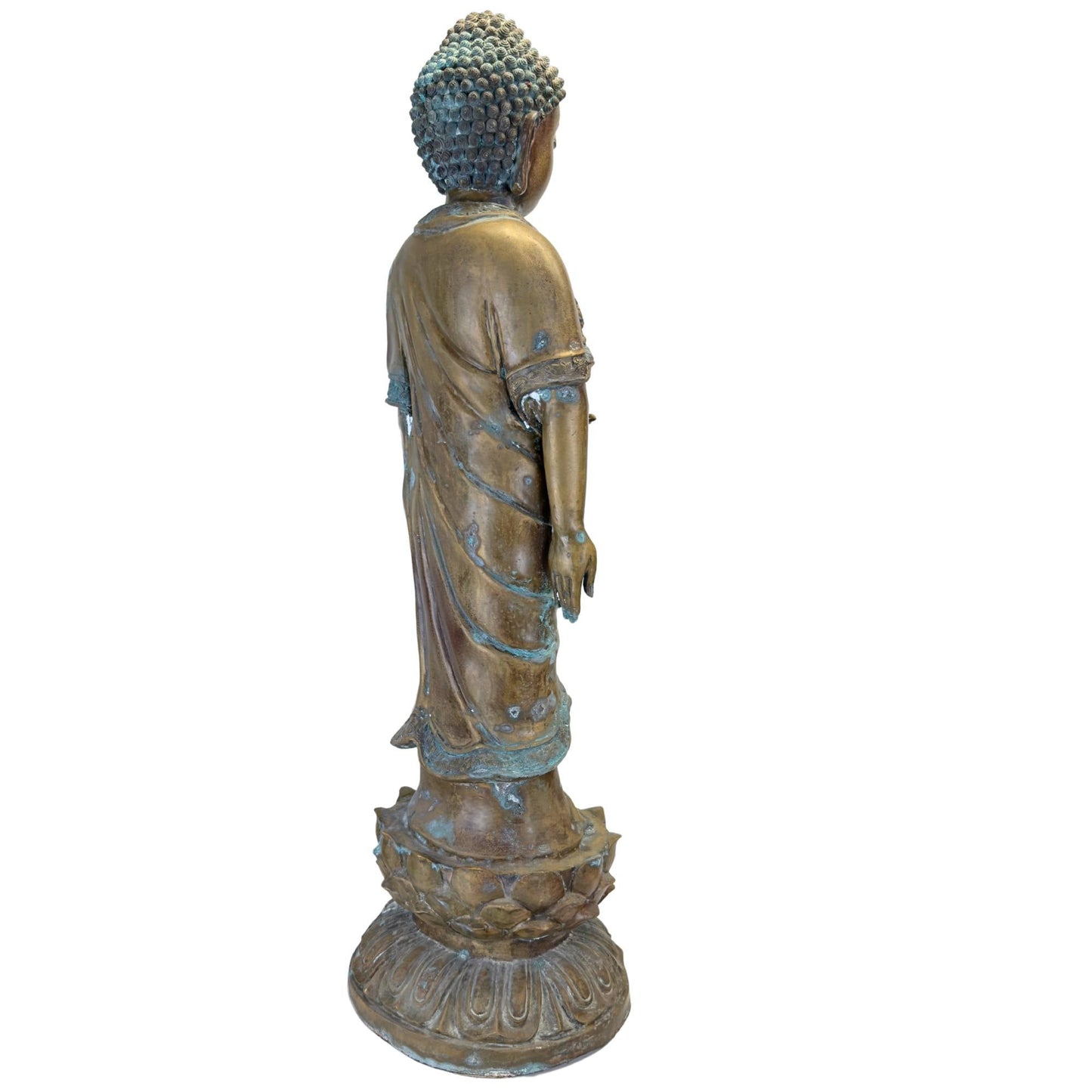 Achterzijde van een monumentale bronzen Medicijnboeddha uit China.