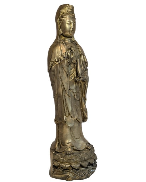 Lotus pedestal beneath the standing bronze Guanyin