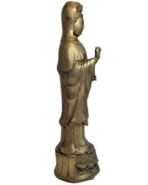 Guanyin holding a pearl and vase in bronze
