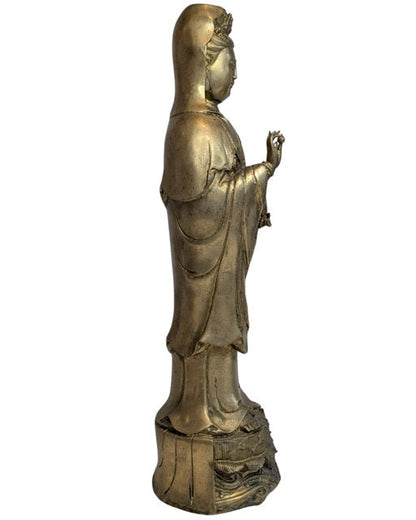 Guanyin holding a pearl and vase in bronze