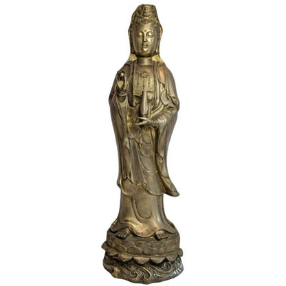 Mid-20th-century standing bronze Guanyin on a lotus base