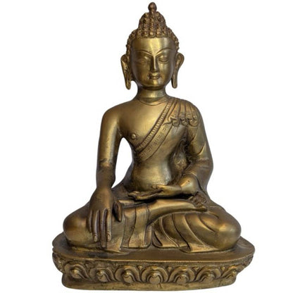 Mid-20th-century Nepalese bronze Buddha seated on a lotus base