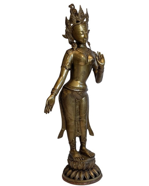 Large Nepalese standing Tara in gilt brass, H 78 cm