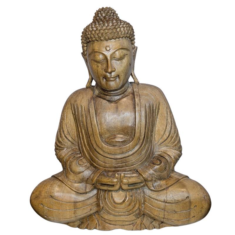 Mid-20th-century Thai hand-carved wooden Buddha in Dhyana Mudra