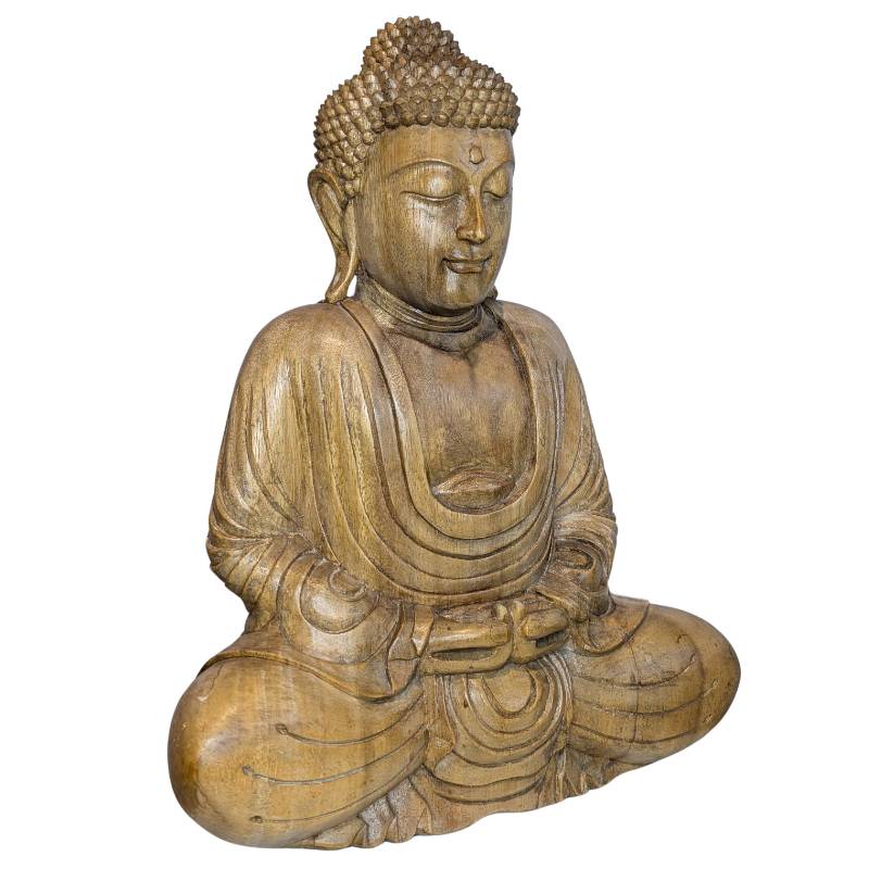 Thai wooden Buddha seated with both hands resting in the lap