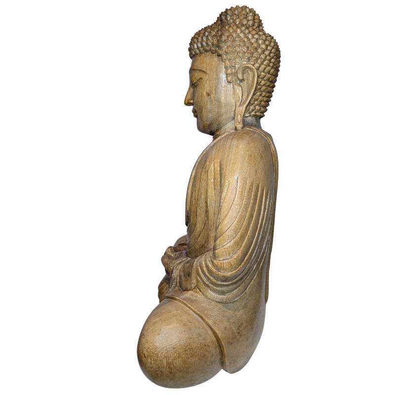 Seated wooden Buddha from Thailand in meditation pose