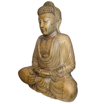 Carved robe and seated posture of the Thai wooden Buddha