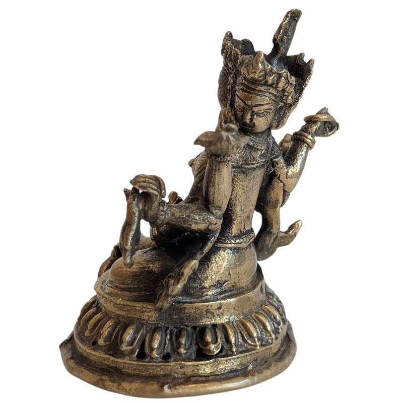 Bronze Ushnishavijaya seated on a lotus base, opposite side view