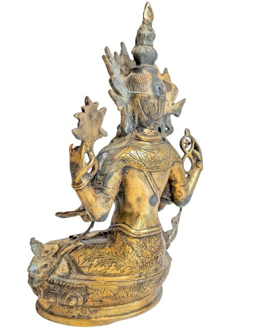 Tibetan gilt bronze bodhisattva with aged golden patina