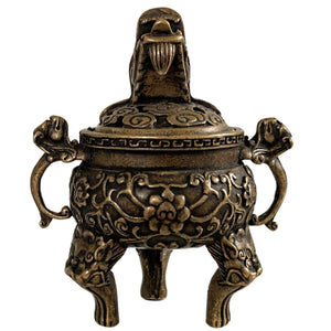 Chinese Miniature Bronze Dragon Incense Burner (Ding)