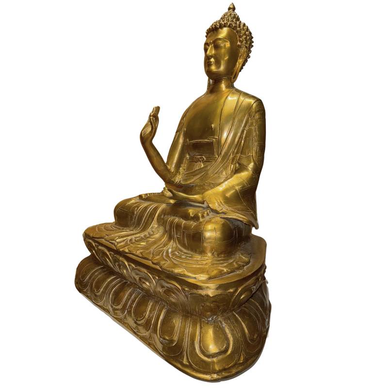 Monumentaal Himalaya Boeddha beeld met oude vergulde huid en sterke kloosteruitstraling