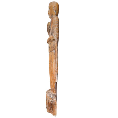 Monumental Antique Burmese Arhat – Carved Teak, 151.5 cm – opposite three-quarter front view