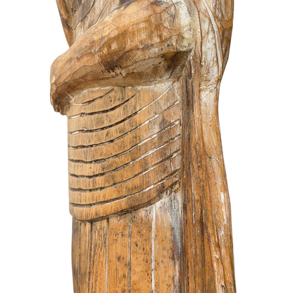 Monumental Antique Burmese Arhat – Carved Teak, 151.5 cm – close view of the lower section