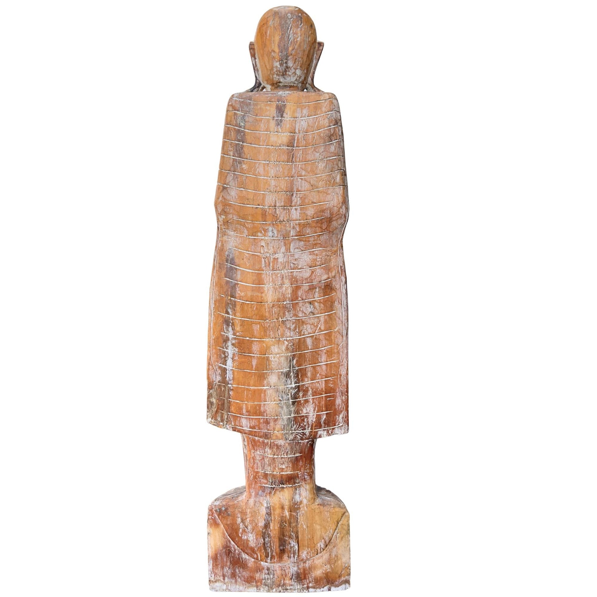 Monumental Antique Burmese Arhat – Carved Teak, 151.5 cm – right three-quarter rear view