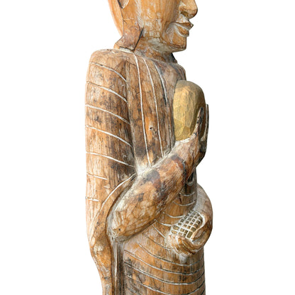 Monumental Antique Burmese Arhat – Carved Teak, 151.5 cm – rear view