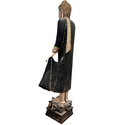 Monumental Antique Burmese Mandalay Buddha – Carved Teak, 193 cm – right-side view
