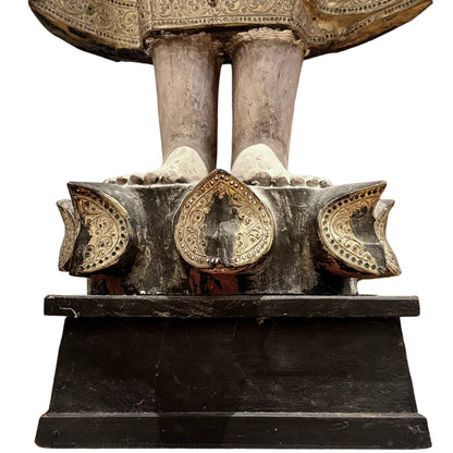 Monumental Antique Burmese Mandalay Buddha – Carved Teak, 193 cm – underside and base view