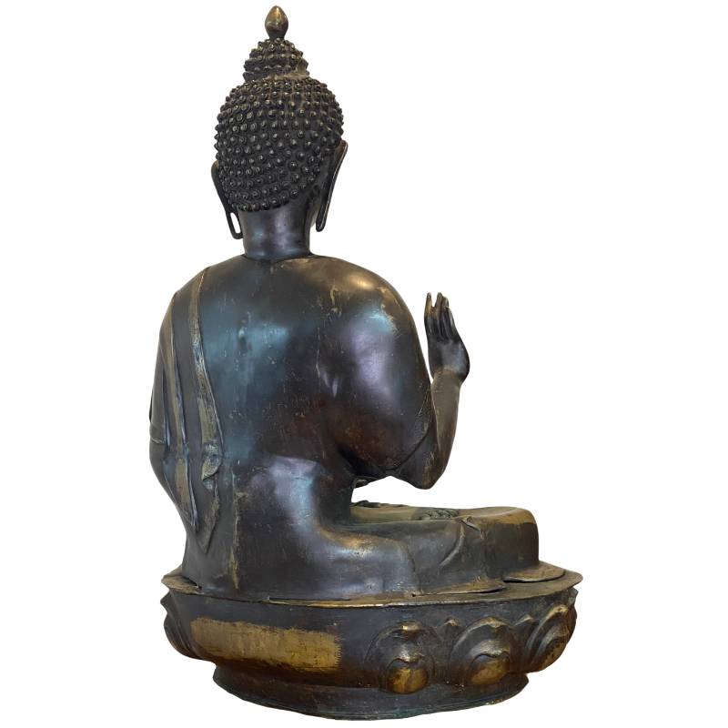 Monumental Antique Ladakh Buddha – Gilt Bronze, 18th Century Attribution, 87 cm – left three-quarter rear view