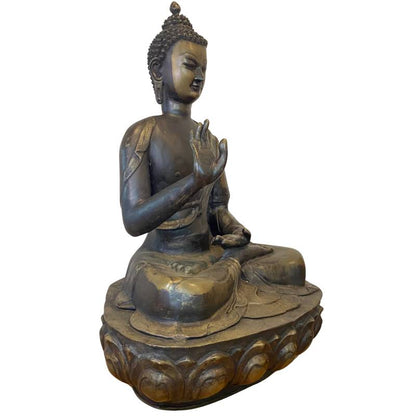 Monumental Antique Ladakh Buddha – Gilt Bronze, 18th Century Attribution, 87 cm – three-quarter front view