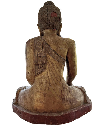 Monumental Burmese Mandalay Buddha – Carved Wood, 120 cm – left-side view