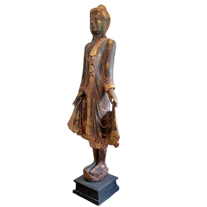 Full view of the 166 cm antique Burmese standing Buddha