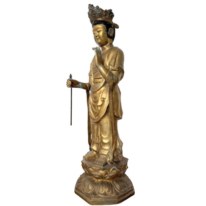 Monumental Japanese Sho-Kannon – Gilt Bronze, 113 cm – left-side view