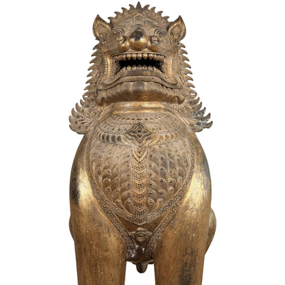 Monumental Pair of Thai Singha Temple Lions – Gilt Bronze, 103–104 cm – scale and proportion view
