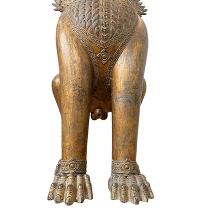 Monumental Pair of Thai Singha Temple Lions – Gilt Bronze, 103–104 cm – reverse surface detail