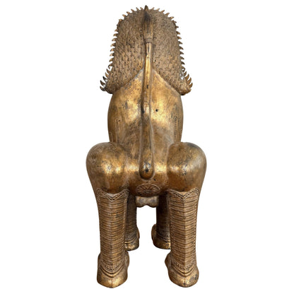 Monumental Pair of Thai Singha Temple Lions – Gilt Bronze, 103–104 cm – additional front detail