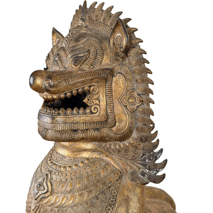 Monumental Pair of Thai Singha Temple Lions – Gilt Bronze, 103–104 cm – final catalogue detail view