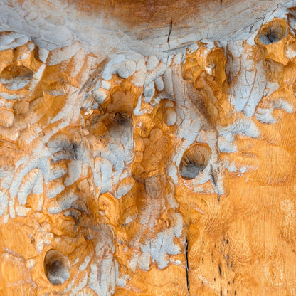 Monumental Vintage Guanyin Wall Sculpture – Carved Wood, 159 cm – close view of the upper section