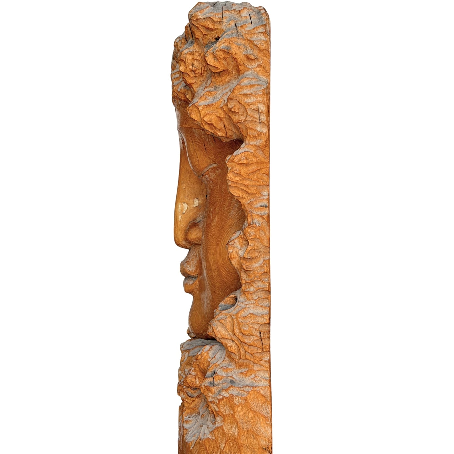 Monumental Vintage Guanyin Wall Sculpture – Carved Wood, 159 cm – close view of the lower section