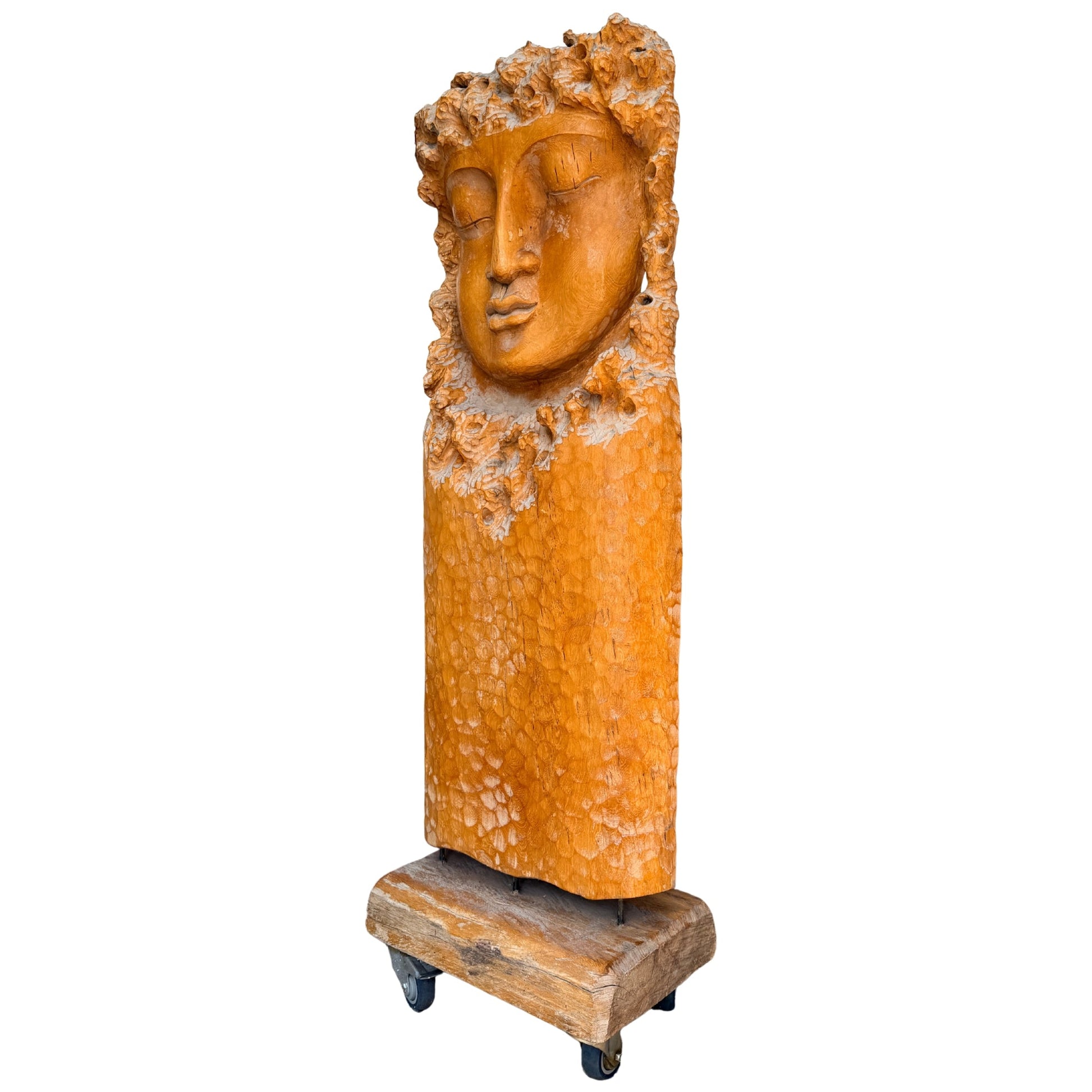 Monumental Vintage Guanyin Wall Sculpture – Carved Wood, 159 cm – left-side view