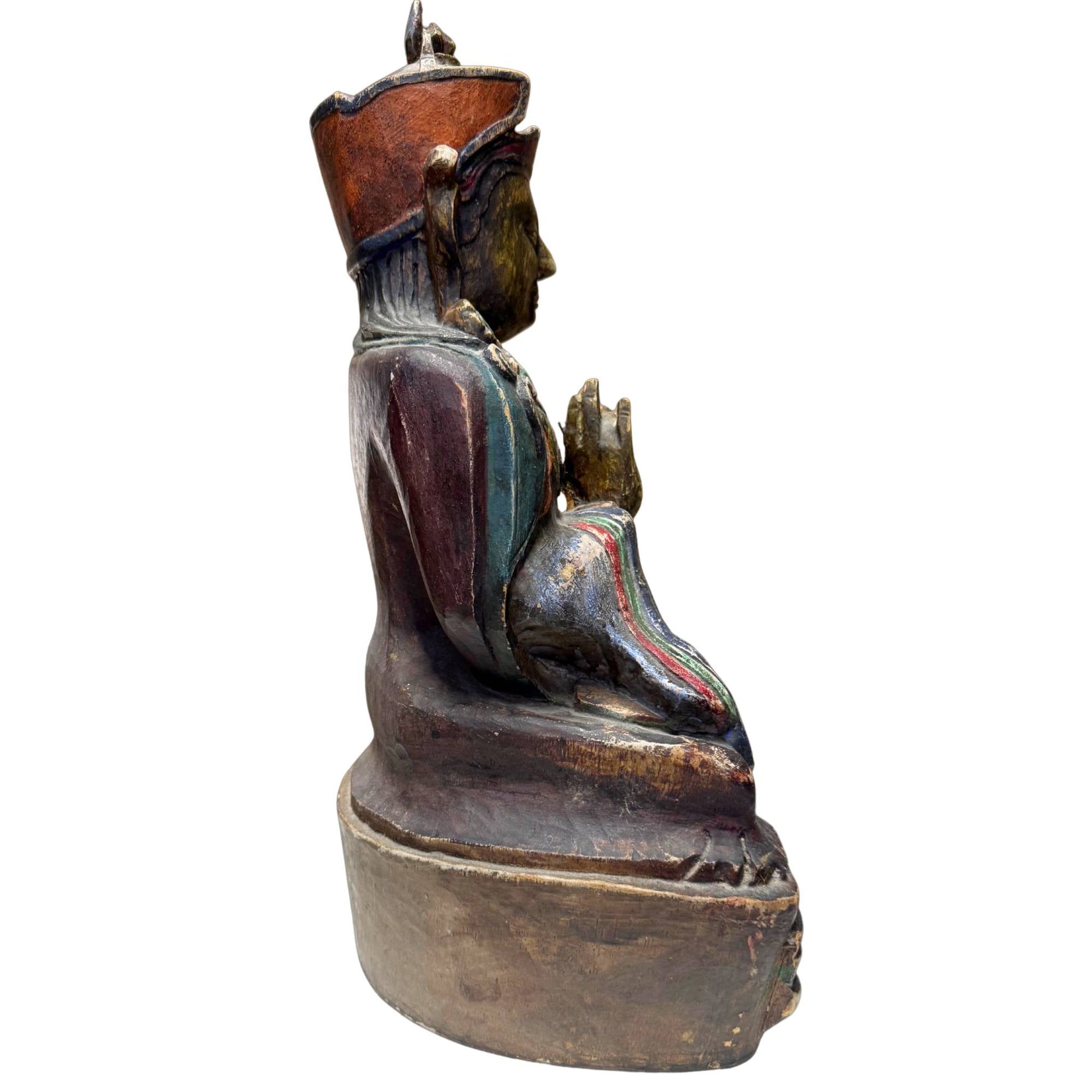 Museaal Tibetaans antiek 2nd Karmapa polychroom hout