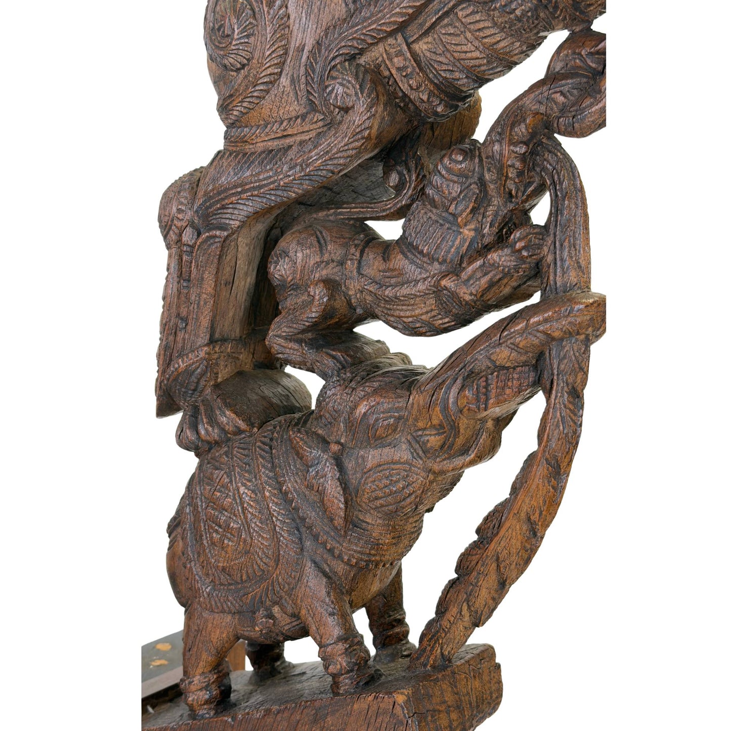 Museumwaardige handgesneden Yali houtsculptuur uit Tamil Nadu Zuid-India