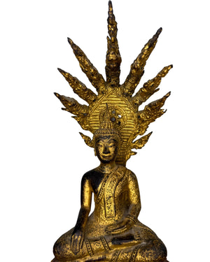 Thaise Bronzen Naga Boeddha – Verguld – Rattanakosin Stijl Tempelbeeld
