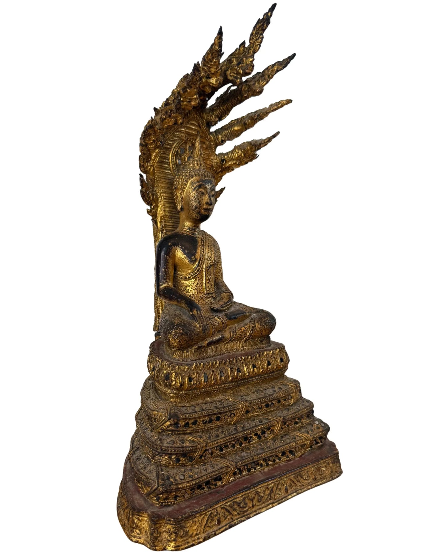 Naga boeddha beeld thailand bronzen verguld rattanakosin stijl