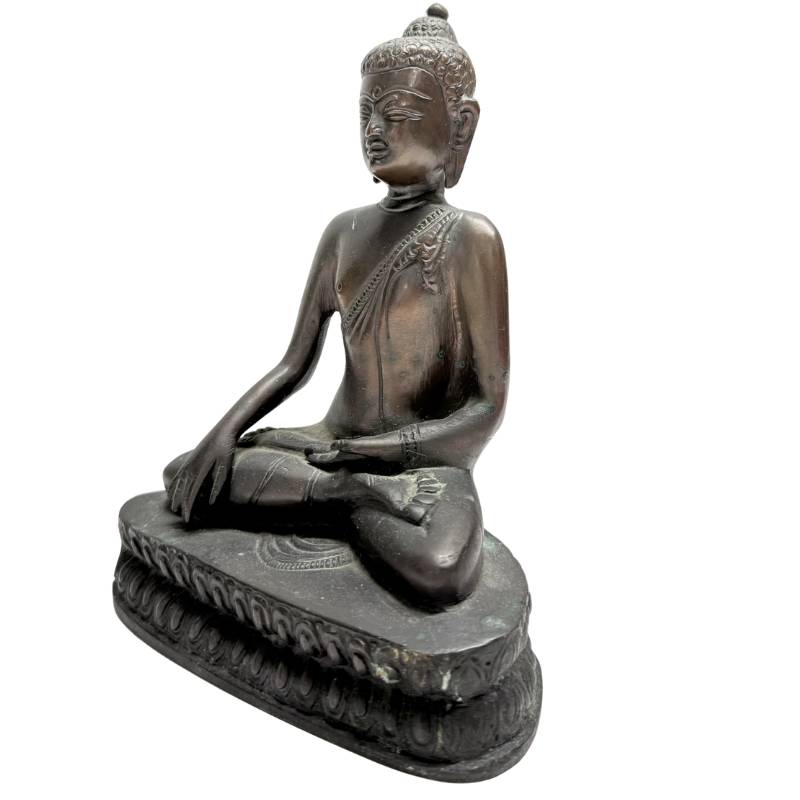 Nepalees bronzen Boeddhabeeld met lotusbasis
