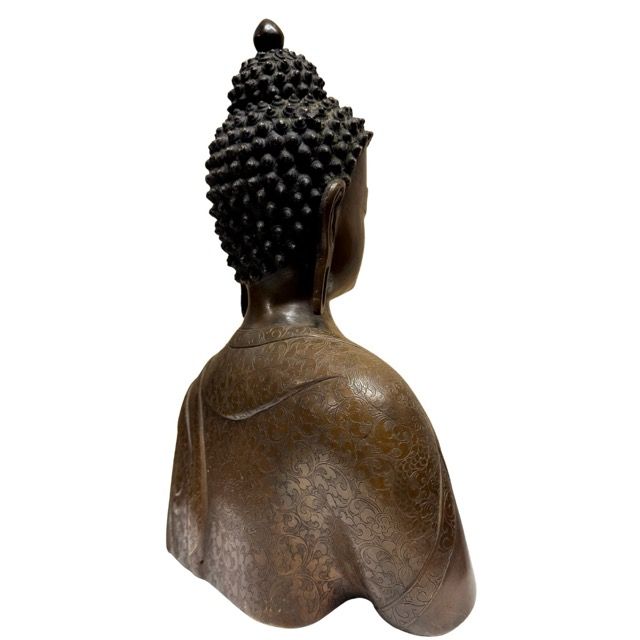 Nepalese Buddha Bust – Heavy Bronze, Patan / Newar Style, 37 cm – left three-quarter rear view