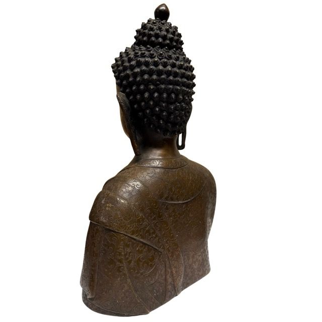 Nepalese Buddha Bust – Heavy Bronze, Patan / Newar Style, 37 cm – right three-quarter rear view
