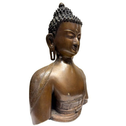 Nepalese Buddha Bust – Heavy Bronze, Patan / Newar Style, 37 cm – three-quarter front view