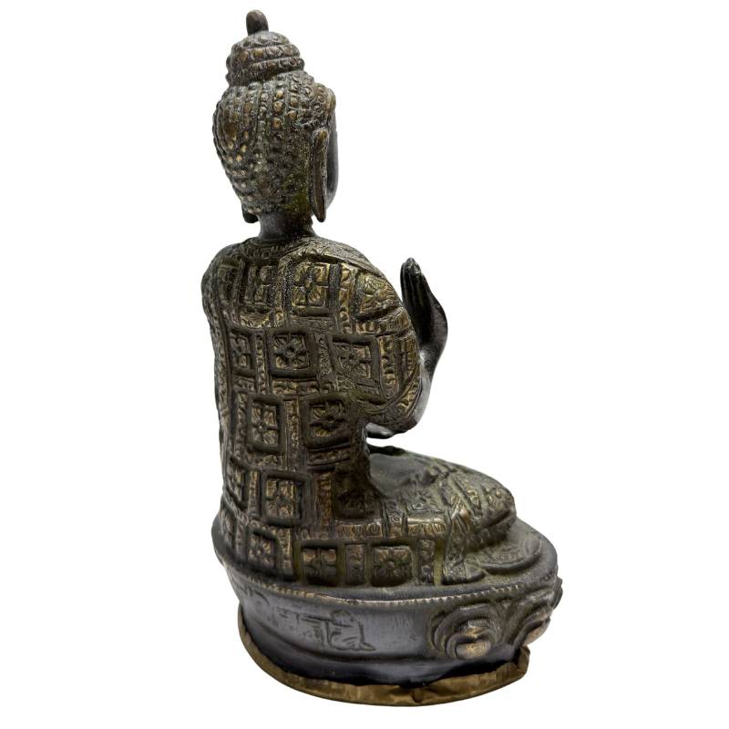 Rear angle of Abhaya Mudra Buddha showing square-panel robe decoration
