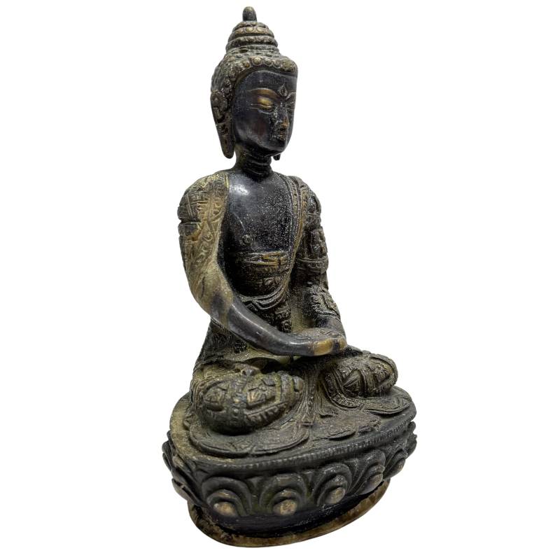 Nepalese fire-gilt bronze Buddha with hands in Dhyana Mudra, front angle